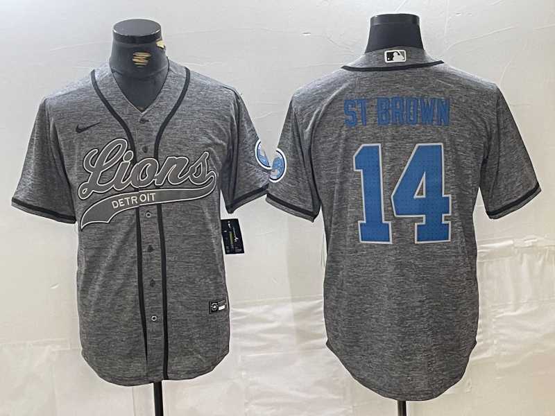 Men's Detroit Lions #14 Amon-Ra St. Brown Gray Cool Base Stitched Baseball Jersey,We sell and wholesale Men's Detroit Lions #14 Amon-Ra St. Brown Gray Cool Base Stitched Baseball Jersey on line form chian!